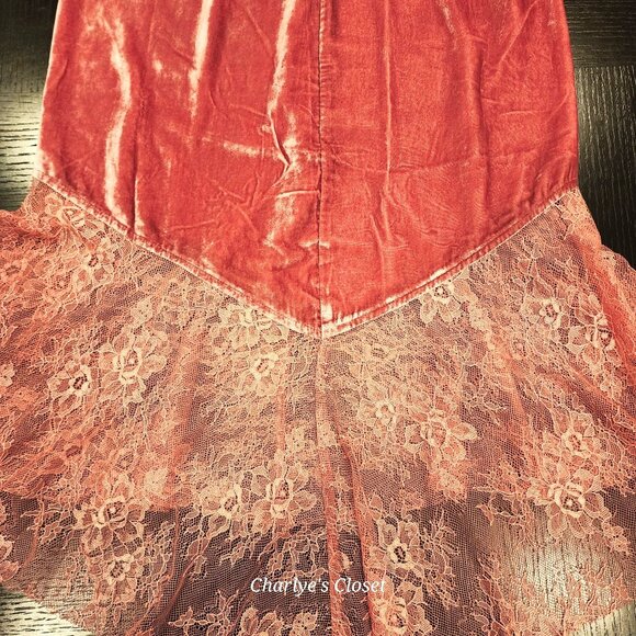 Free People My Lacey Boho-Romantic Velvet Midi Slip Skirt Pink Sz. 2 - Picture 11 of 13